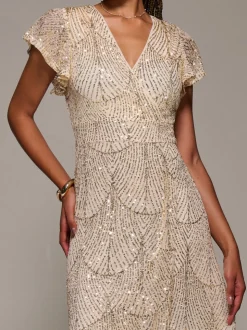 Jolie Moi Frill Short Sleeve Sequin Maxi Dress