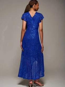 Jolie Moi Frill Short Sleeve Sequin Maxi Dress