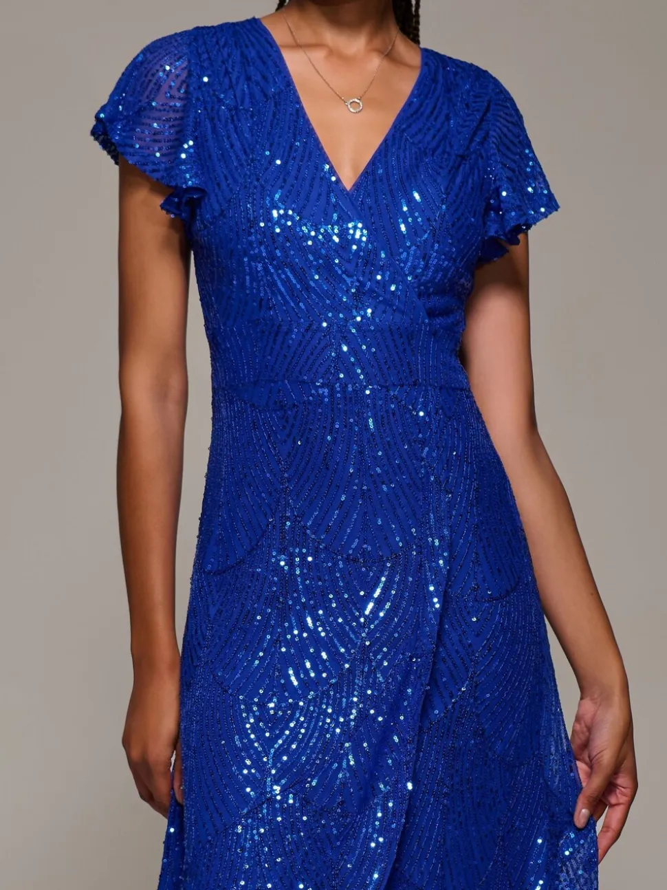 Jolie Moi Frill Short Sleeve Sequin Maxi Dress