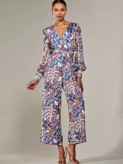 Jolie Moi Jersey Wrap Front Long Sleeve Jumpsuit