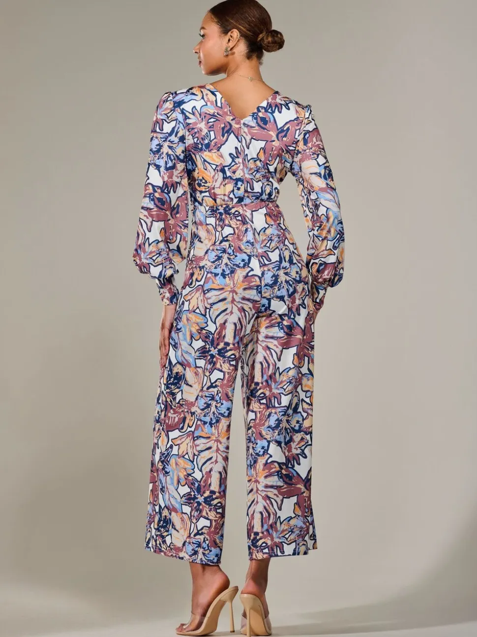 Jolie Moi Jersey Wrap Front Long Sleeve Jumpsuit