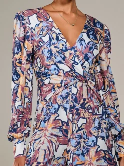 Jolie Moi Jersey Wrap Front Long Sleeve Jumpsuit