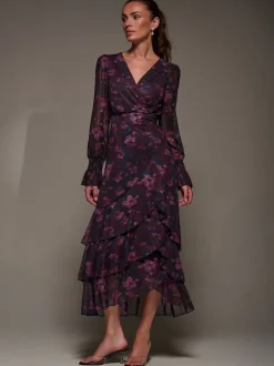 Jolie Moi Long Sleeve Ruffle Hem Mesh Maxi Dress