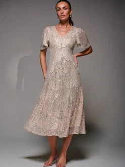 Jolie Moi Sequin Angel Sleeve Fit & Flare Midaxi Dress