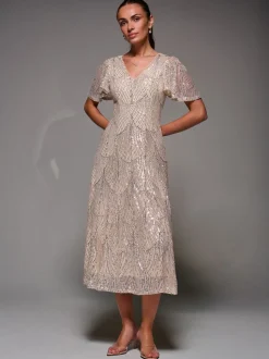 Jolie Moi Sequin Angel Sleeve Fit & Flare Midaxi Dress