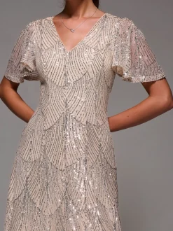 Jolie Moi Sequin Angel Sleeve Fit & Flare Midaxi Dress