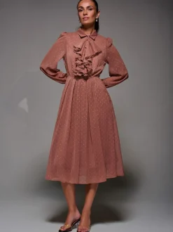 Jolie Moi Textured Chiffon Ruffle Shirt Dress