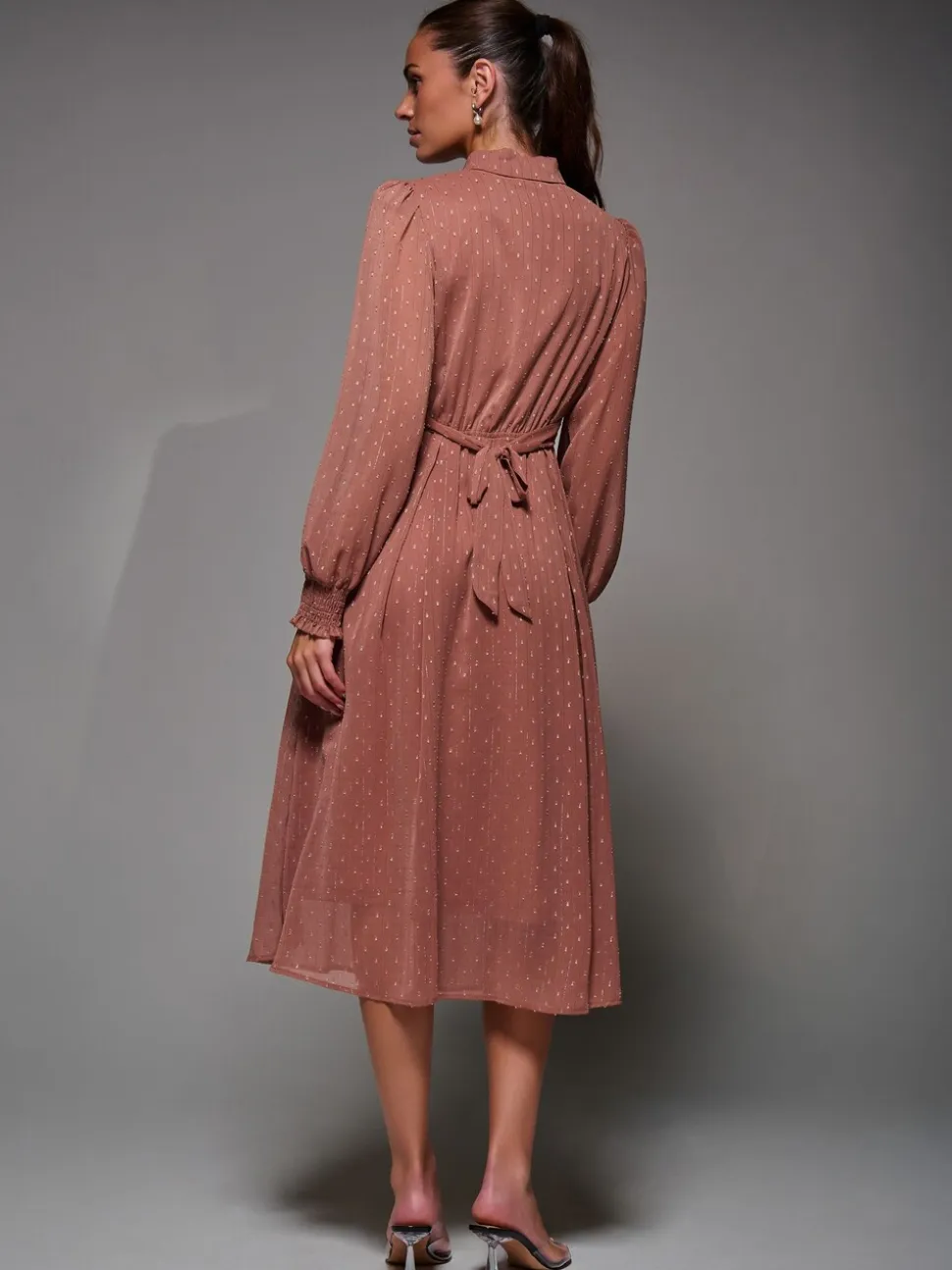 Jolie Moi Textured Chiffon Ruffle Shirt Dress