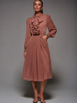 Jolie Moi Textured Chiffon Ruffle Shirt Dress