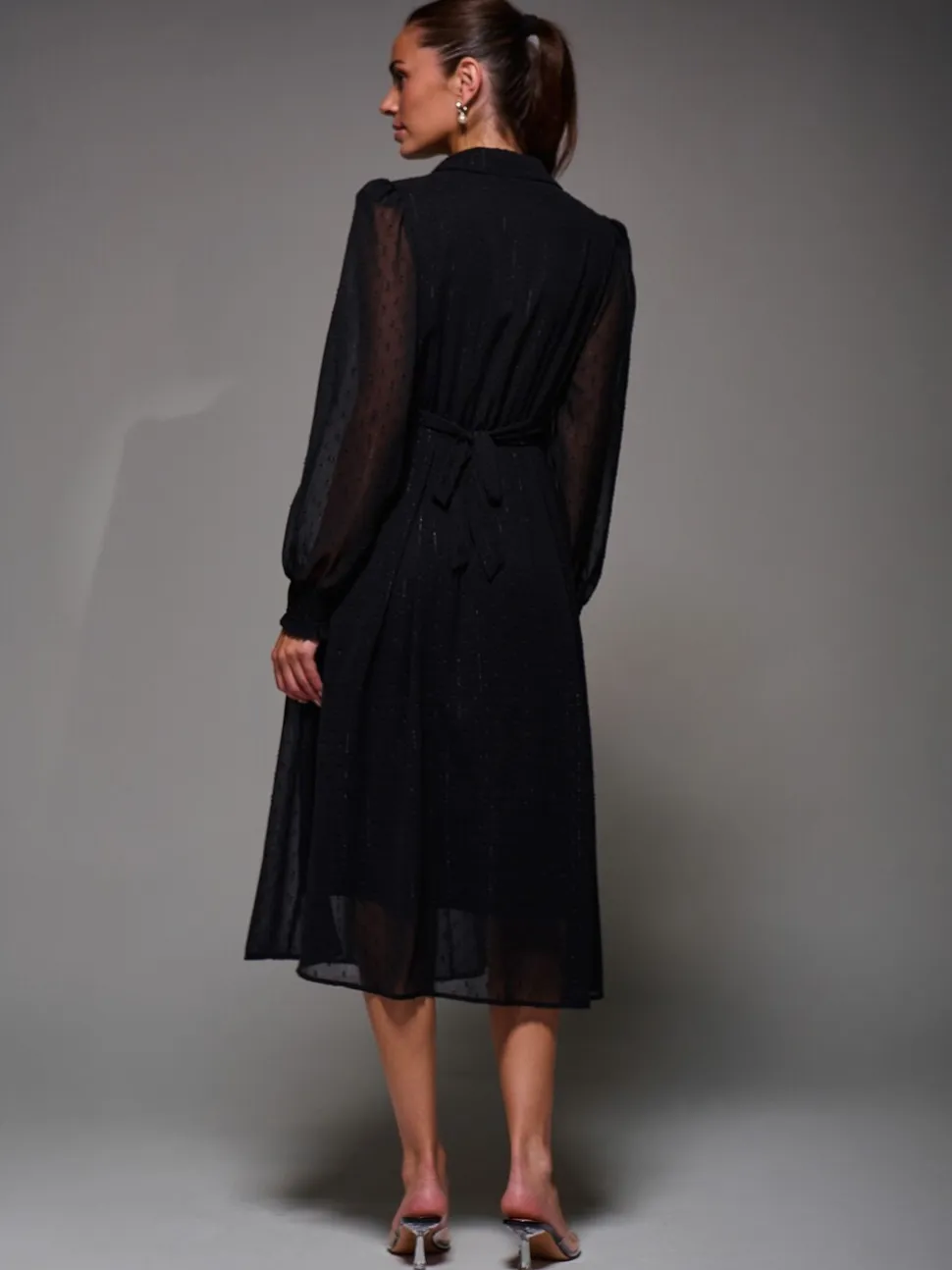 Jolie Moi Textured Chiffon Ruffle Shirt Dress