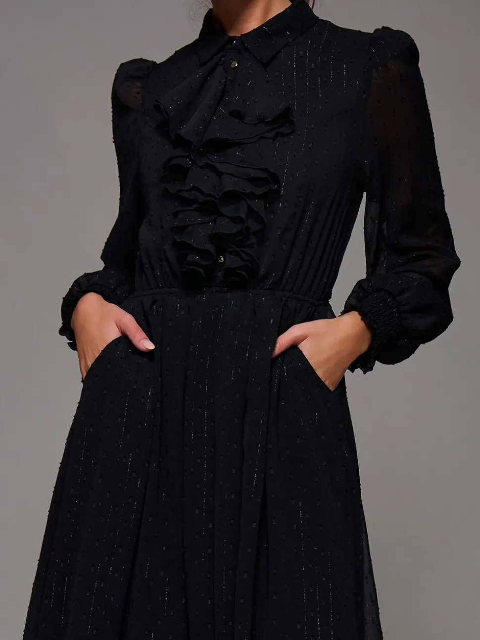 Jolie Moi Textured Chiffon Ruffle Shirt Dress