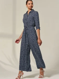 Jolie Moi Tie Half Sleeve Wide Leg Jumpsuit