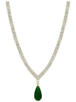 Jon Richard kraagketting met zirkoontjes en smaragdgroene peervormige hanger in geschenkdoosje