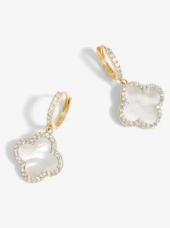 Jon Richard Mother of Pearl Clover Huggie Earrings