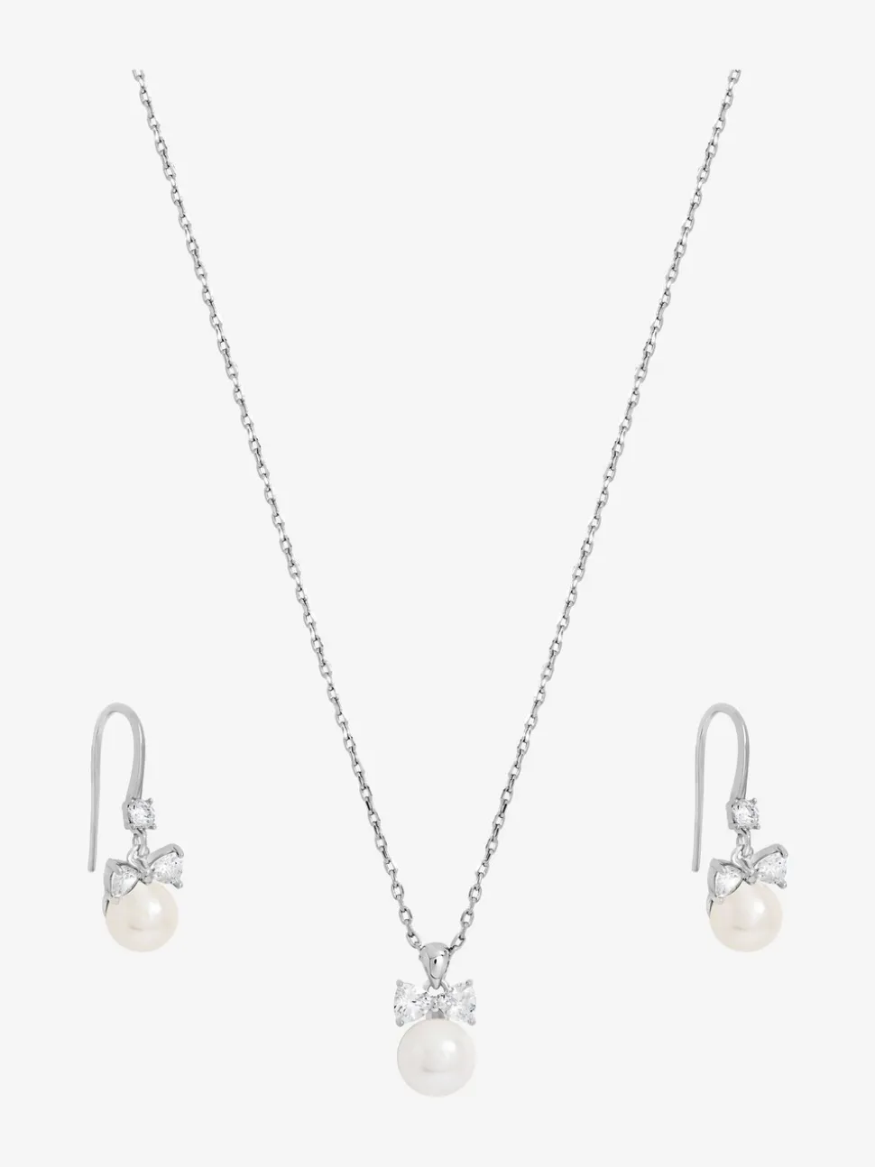 Jon Richard Rhodium Plated Crystal Bow and Pearl Drop Set Gift Box