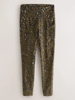 Kaki met dierenprint - Outdoor legging met fleecevoering en warme handgreep