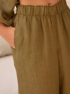 Kakigroen - 100% linnen Premium broek met wijde pijpen