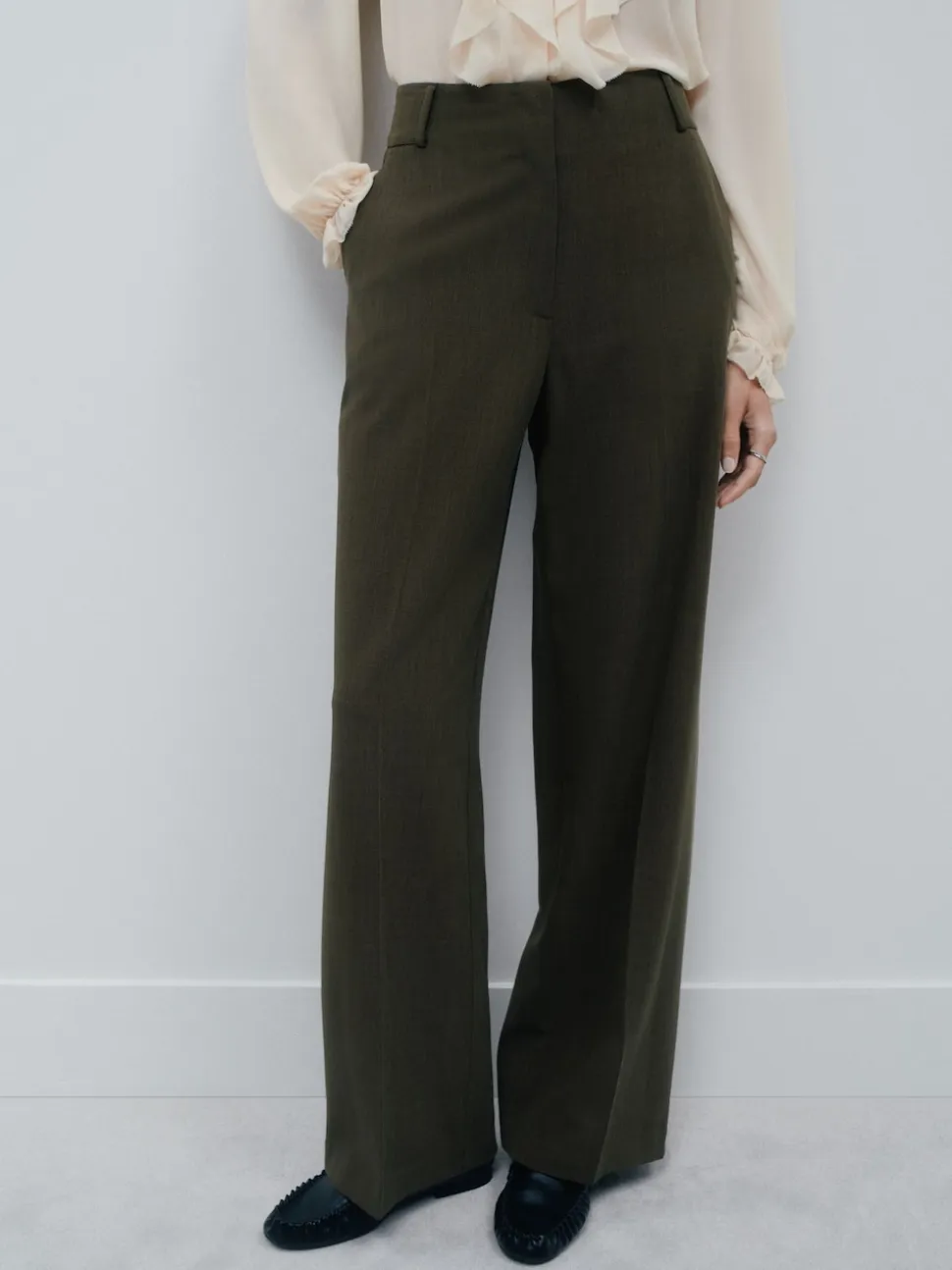 Kakigroen - Crosshatch Elastic Waist Wide Leg Trousers