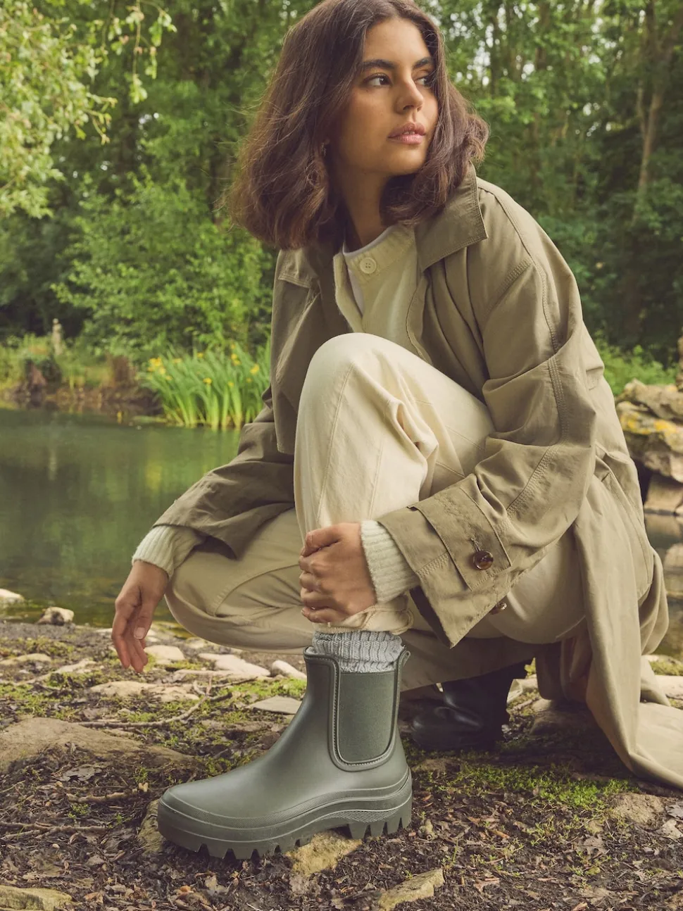 Kakigroen - Faux Fur Lined Chelsea Ankle Wellies
