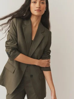 Kakigroen - Op maat gemaakte blazer met enkele rij knopen van wol