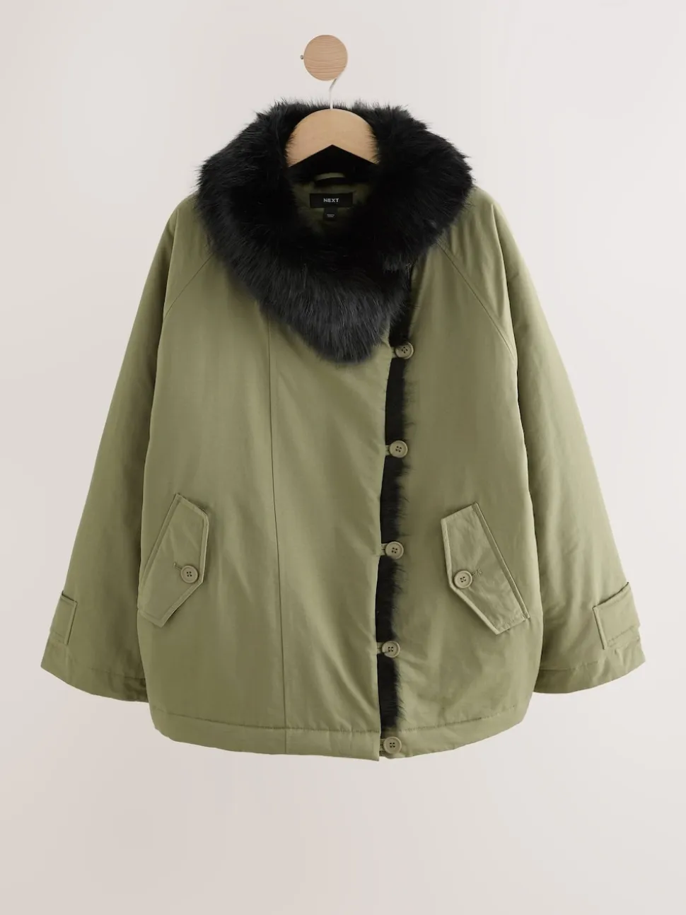 Kakigroen - Parka with Contrast Faux Fur Trim