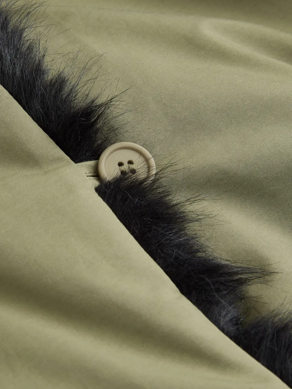 Kakigroen - Parka with Contrast Faux Fur Trim