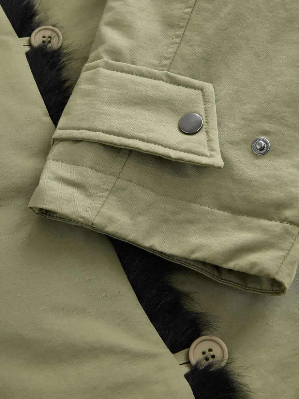 Kakigroen - Parka with Contrast Faux Fur Trim