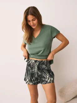 Kakigroen met palmprint - Pyjama met short