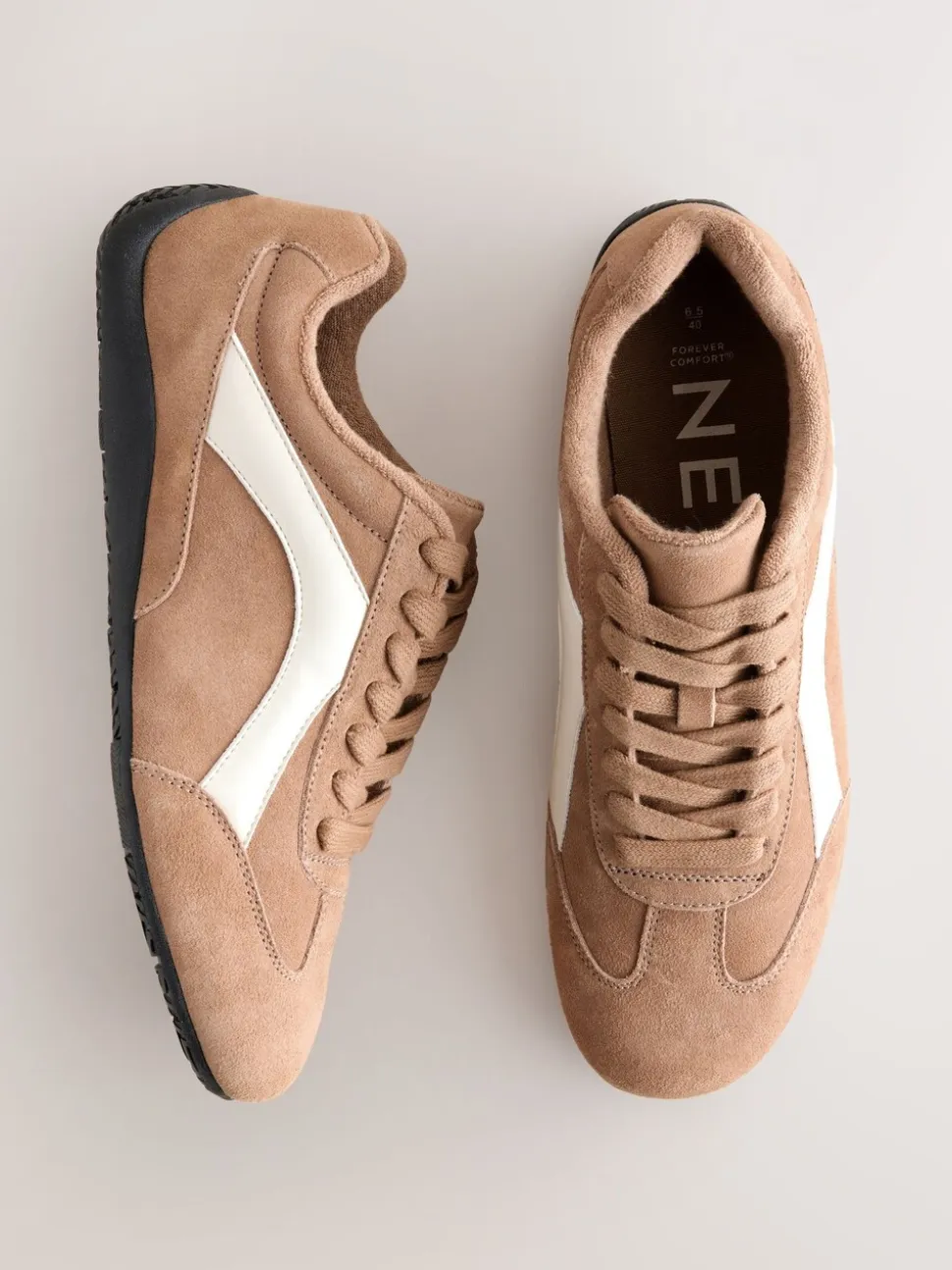 Kameelkleurig suède - Forever Comfort® Leather Slimsole Lace-Up Trainers