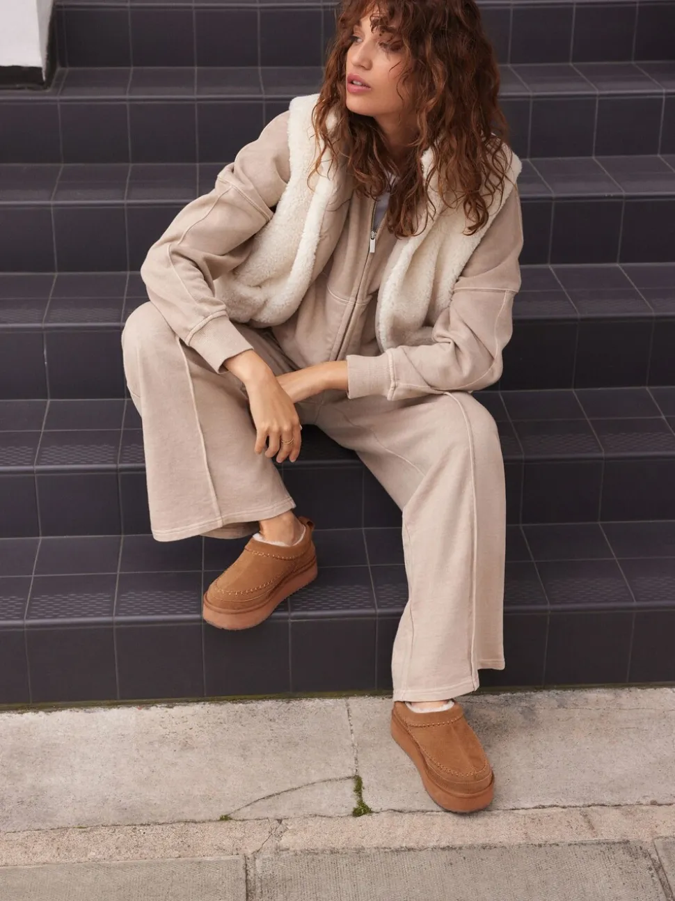Kastanjebruin - Leather Cosy Borg Lined Slip-On Shoes