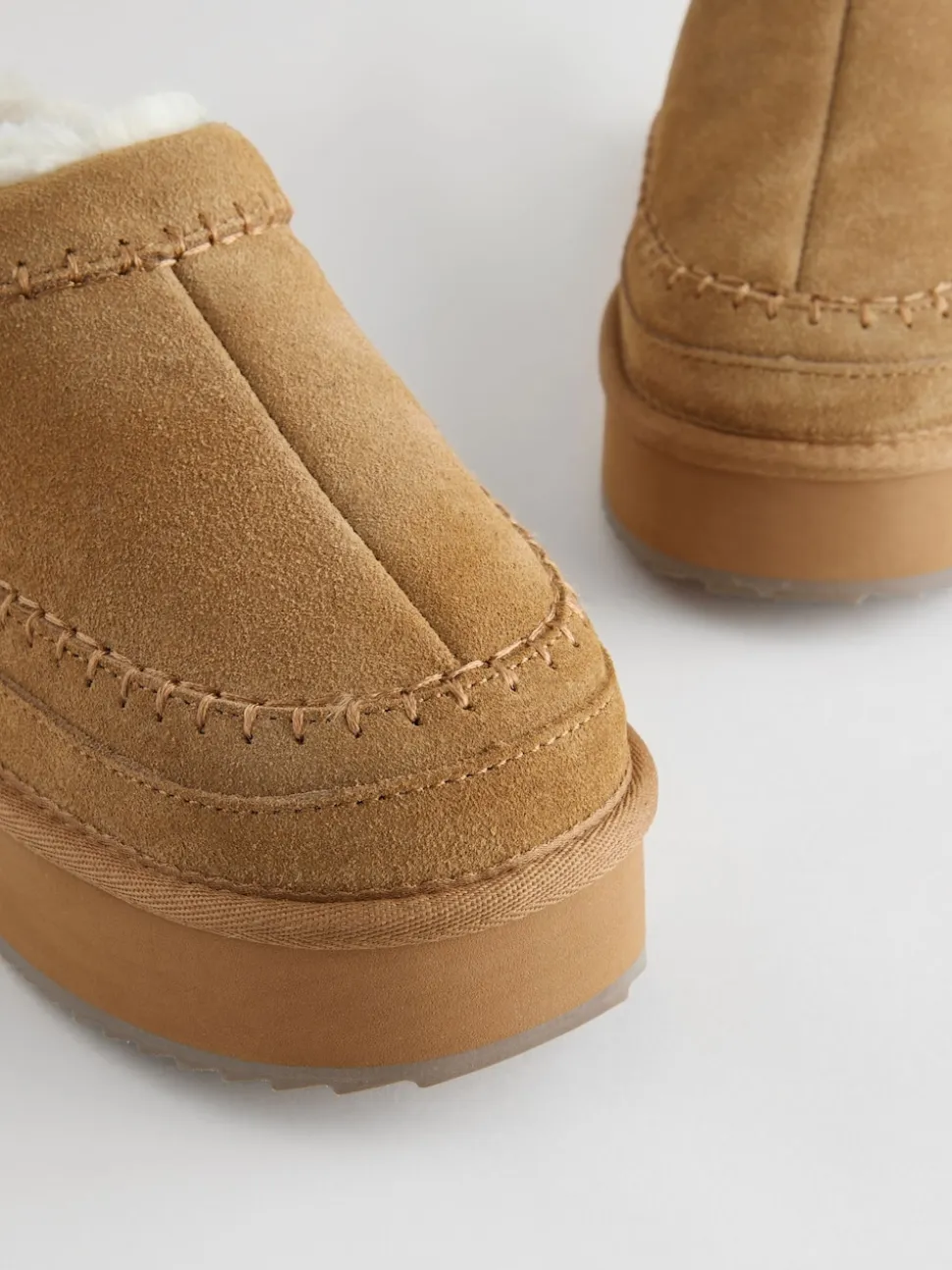 Kastanjebruin - Leather Cosy Borg Lined Slip-On Shoes