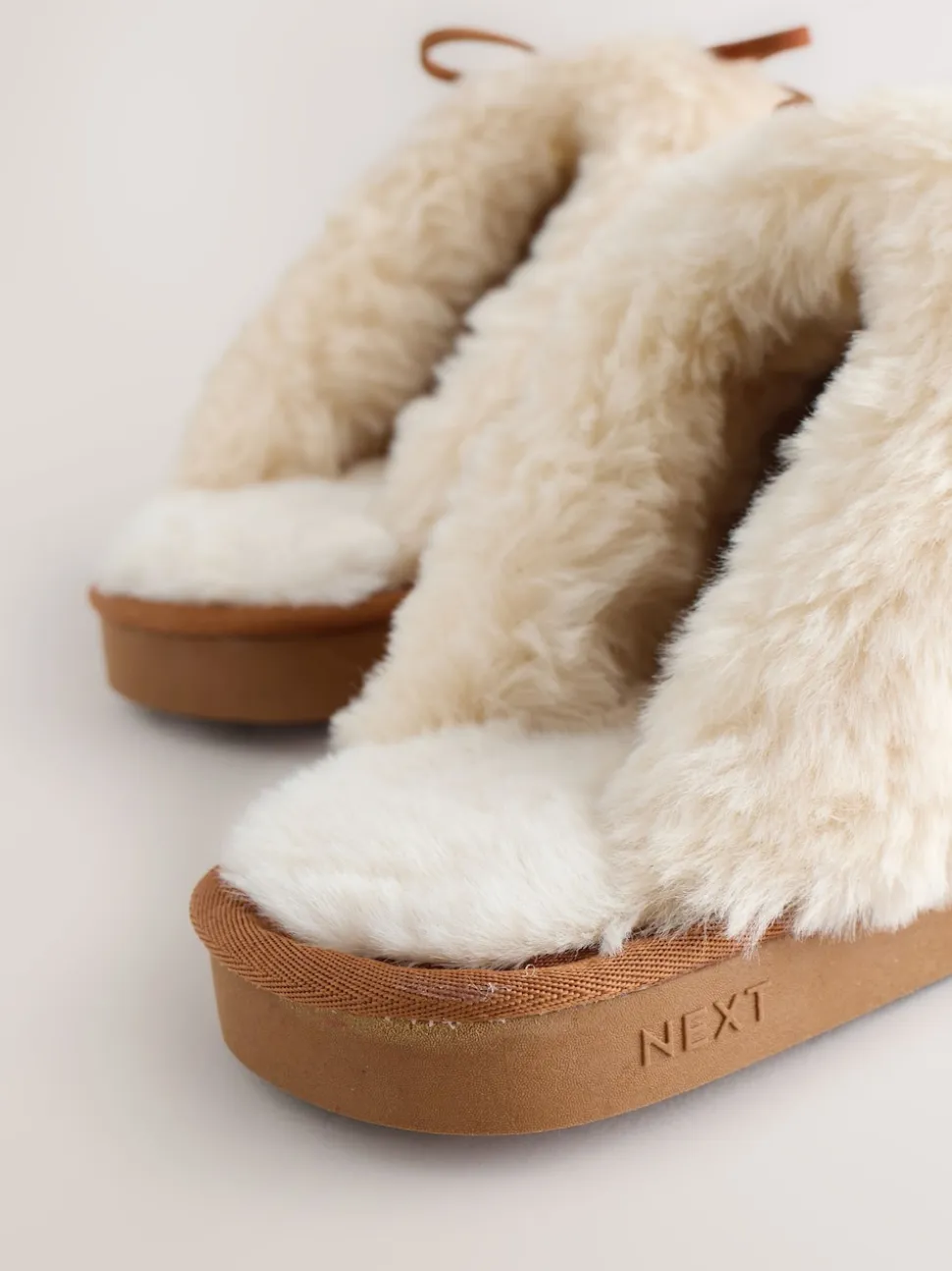 Kastanjebruin - Stitch Suede Faux Fur Lined Mule Slippers
