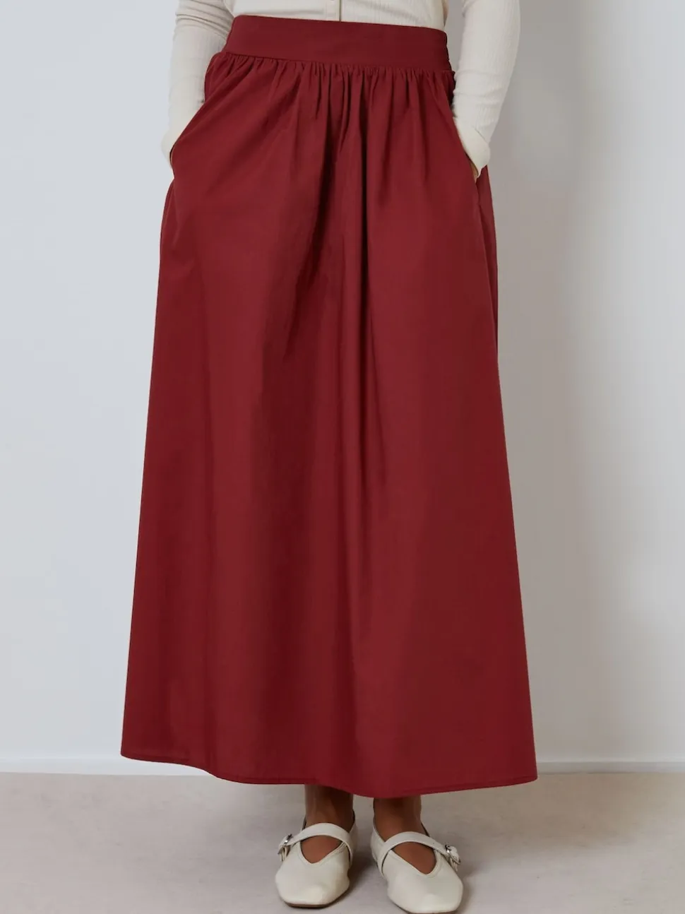 Kastanjebruin-rood - Threadbare Midi rok met zakken