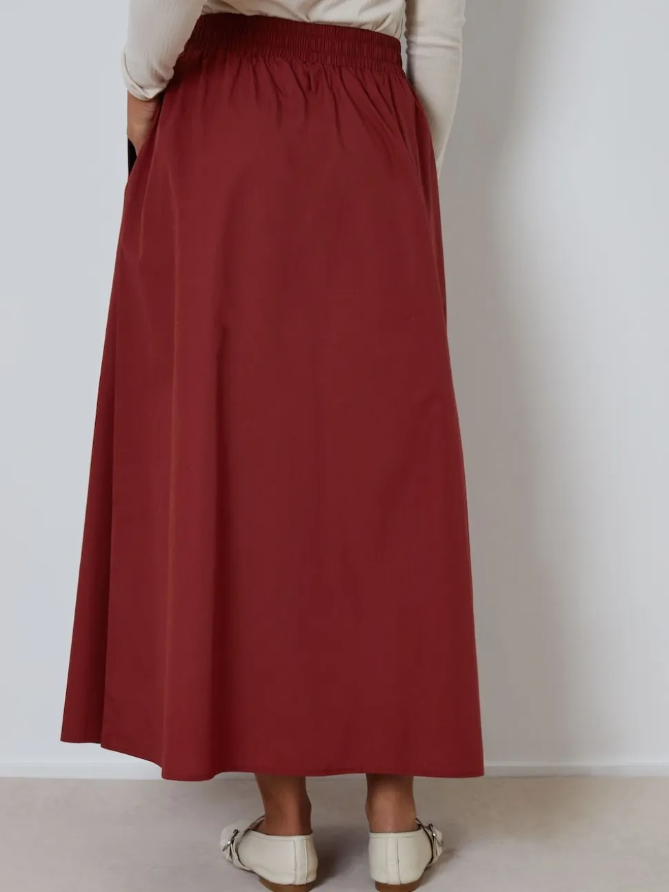 Kastanjebruin-rood - Threadbare Midi rok met zakken