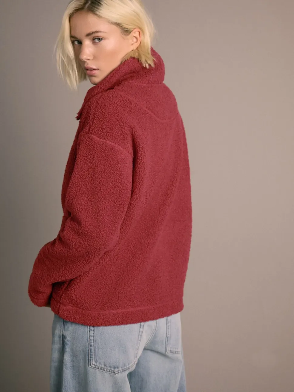 Kersrood - Soft Touch Knusse Teddy Borg Kwartrondrits Fleece