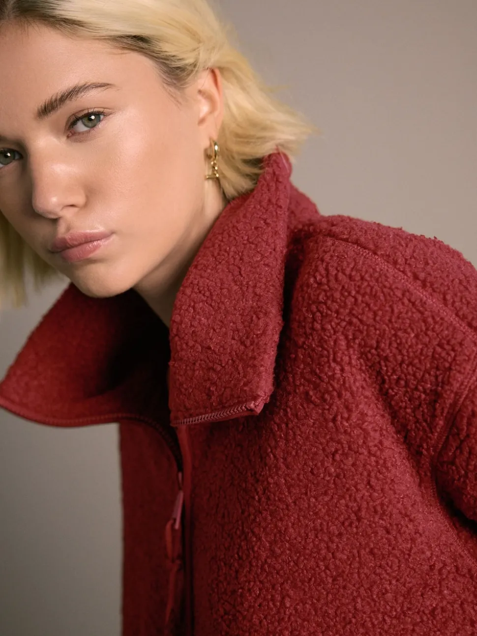 Kersrood - Soft Touch Knusse Teddy Borg Kwartrondrits Fleece