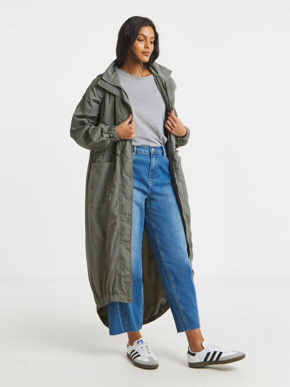 Khaki - Simply Be Longline Rubberised Raincoat.