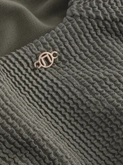 Khaki groen met glitters - Diepuitgesneden vormgevend buikcorrigerend badpak
