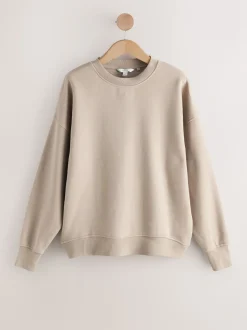 Khaki/steenkleur - Cotton Rich Brushed Back Soft Feel Ribbed Crewneck Sweatshirts 3 Pack
