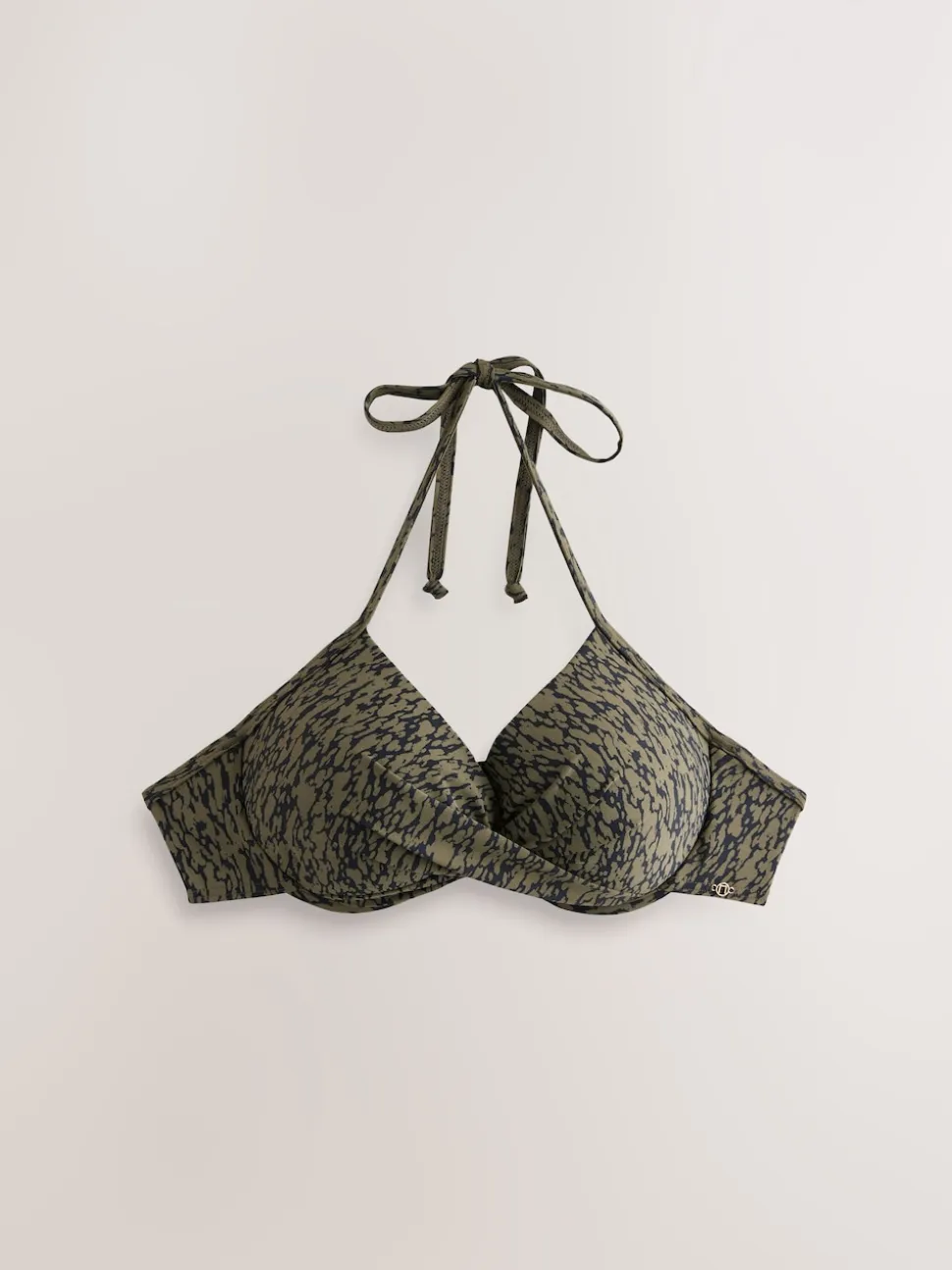 Khaki/zwarte print - Bikinibeugeltop met vulling en lage decolleté