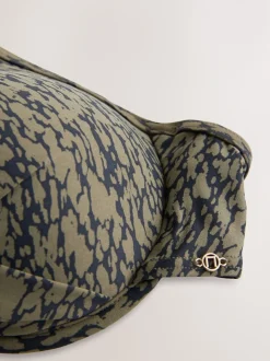 Khaki/zwarte print - Bikinibeugeltop met vulling en lage decolleté