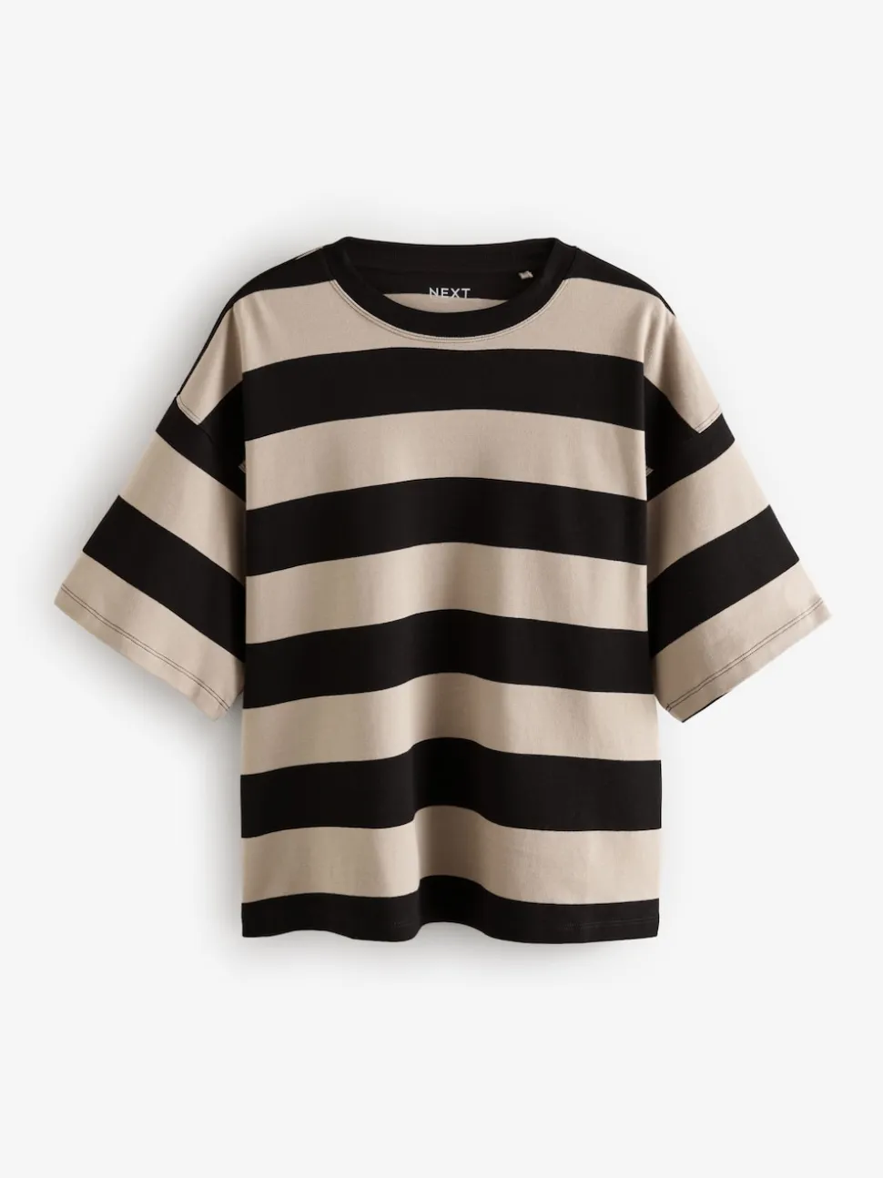 Kiezelkleurige neutrale streep - Boxy oversized T-shirt met relaxte pasvorm van zware stof en ronde hals