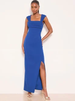 Kobaltblauw - Lipsy Square Neck Short Sleeve Ruched Maxi Dress