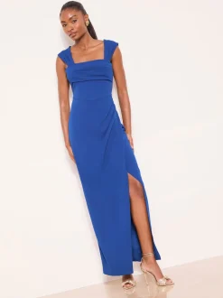 Kobaltblauw - Lipsy Square Neck Short Sleeve Ruched Maxi Dress