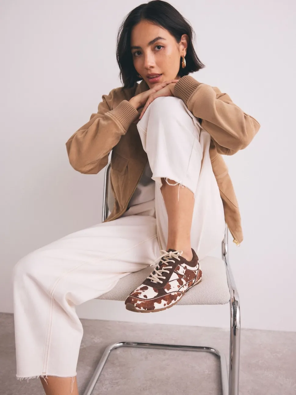 Koeienprint - Slim Premium Leren Trainers met Vetersluiting