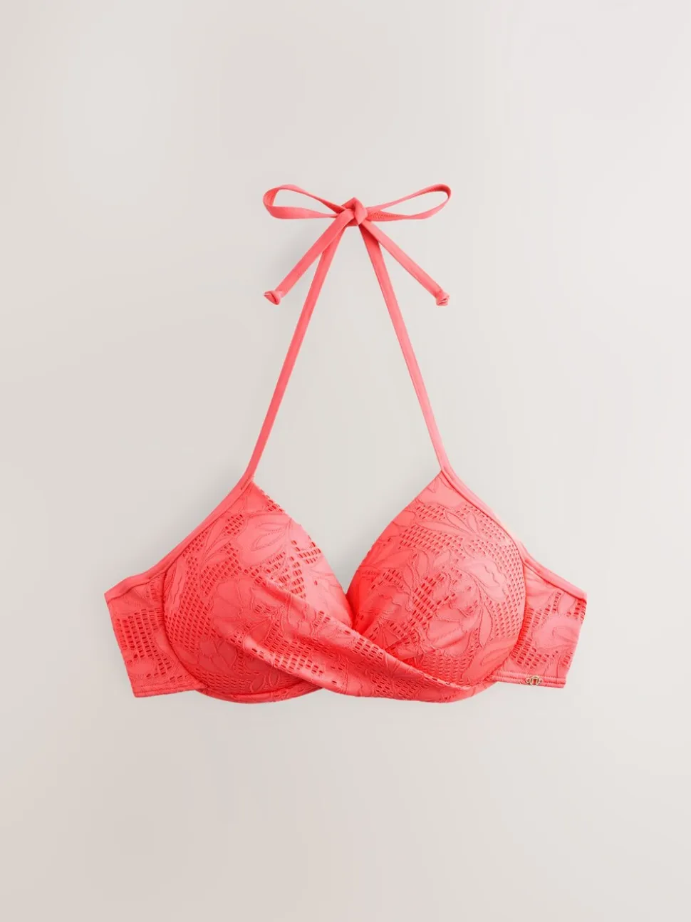 Koraalroze kant - Bikinibeugeltop met vulling en lage decolleté