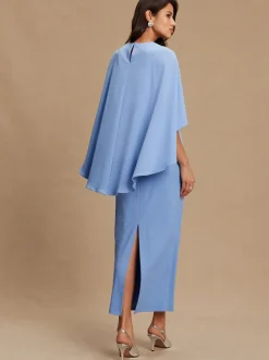 Korenbloemblauw - Lange jurk met cape