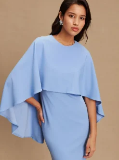 Korenbloemblauw - Lange jurk met cape