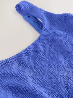 Korenbloemblauw met textuur - Buikbedekkend badpak met ruime ronde hals