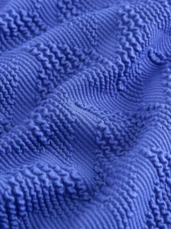 Korenbloemblauw met textuur - Buikbedekkend badpak met ruime ronde hals